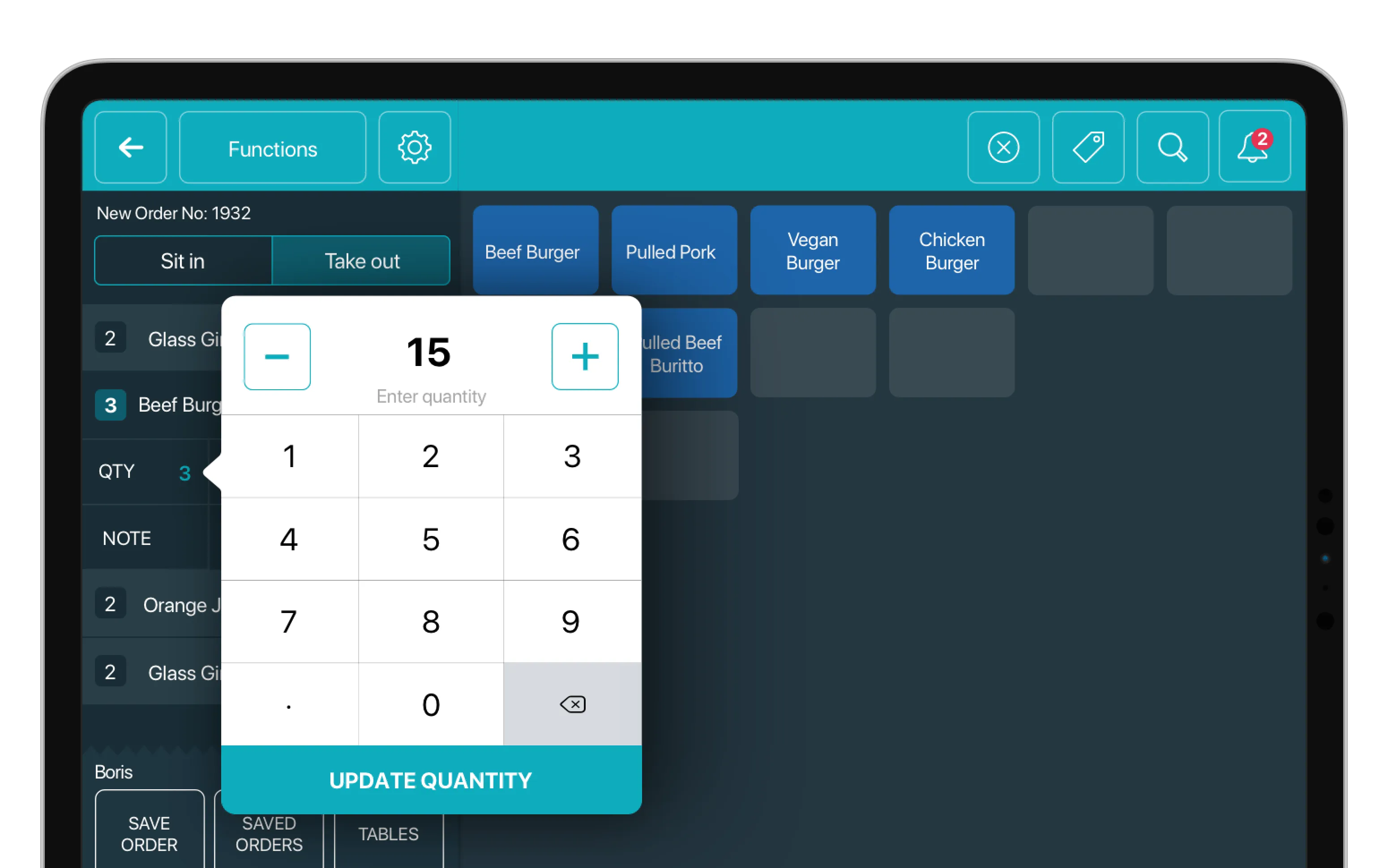 iPad-based point of sale app designs presented in an iPad mockup
