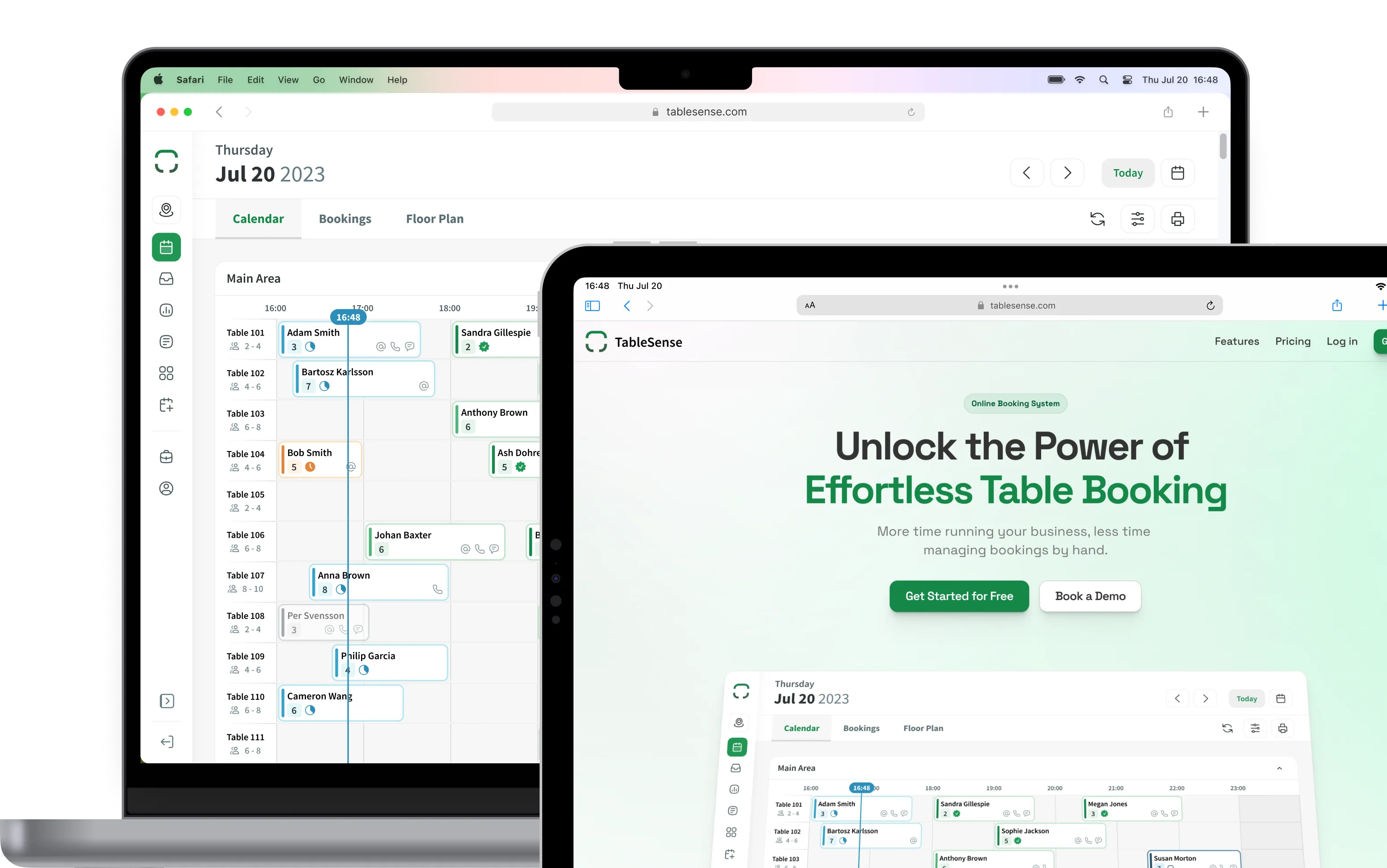 Online table booking software as a service designs presented  in a MacBook mockup